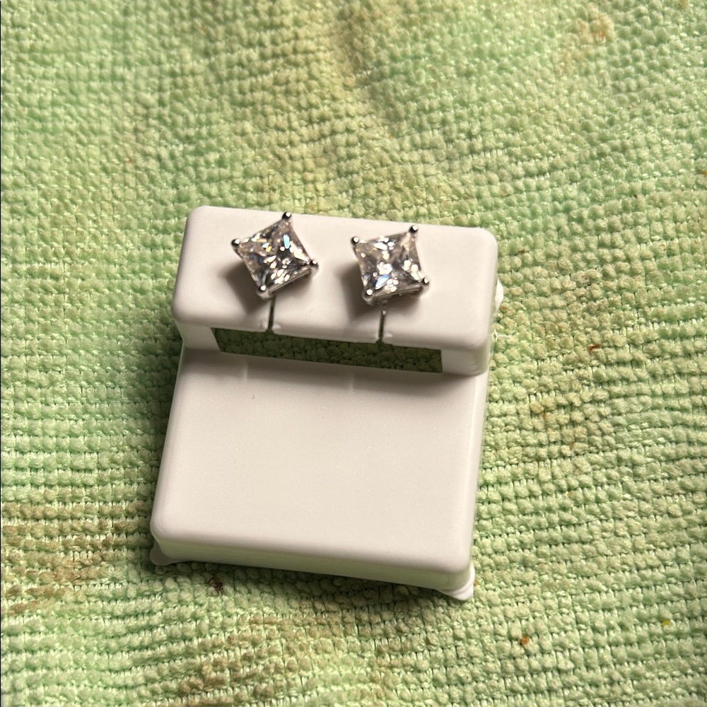 Radiant Silver Princess Cut Earrings-2.42 carat